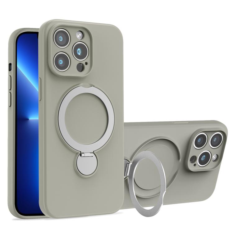 For iPhone 13 Pro Max Liquid Silicone MagSafe Holder Phone Case