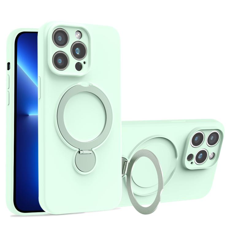 For iPhone 13 Pro Max Liquid Silicone MagSafe Holder Phone Case
