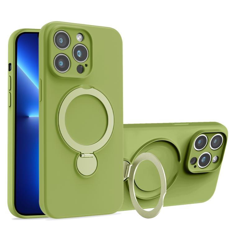 For iPhone 13 Pro Max Liquid Silicone MagSafe Holder Phone Case