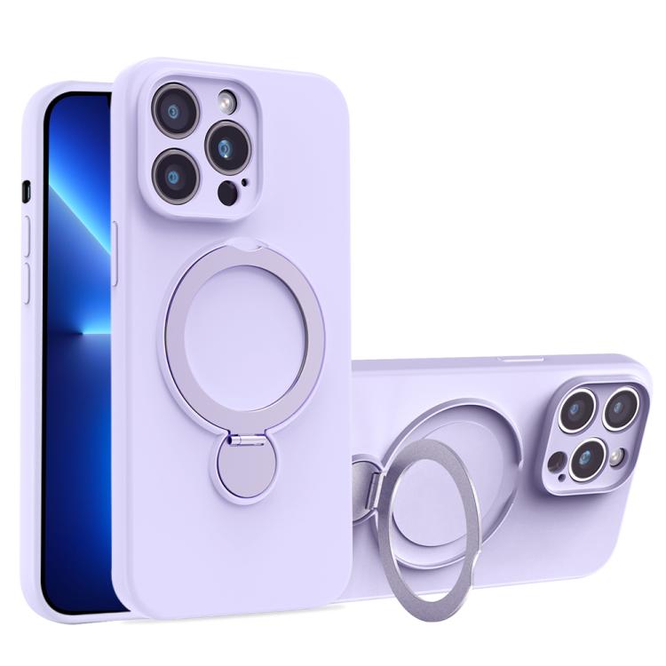 For iPhone 13 Pro Max Liquid Silicone MagSafe Holder Phone Case