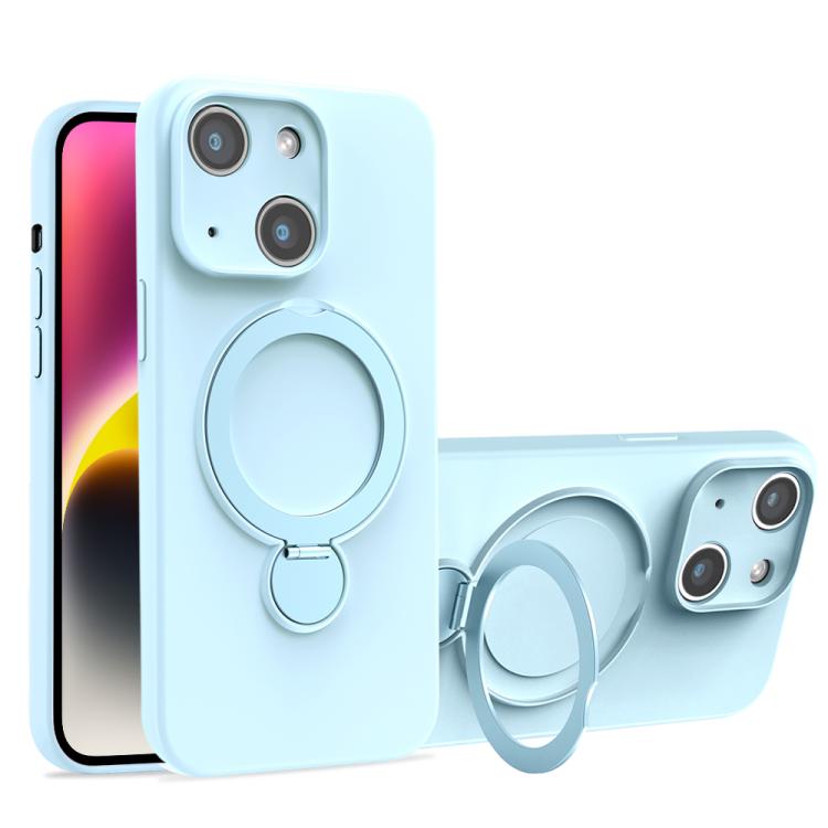For iPhone 14 Liquid Silicone MagSafe Holder Phone Case