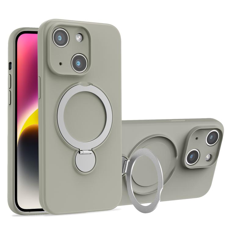 For iPhone 14 Liquid Silicone MagSafe Holder Phone Case