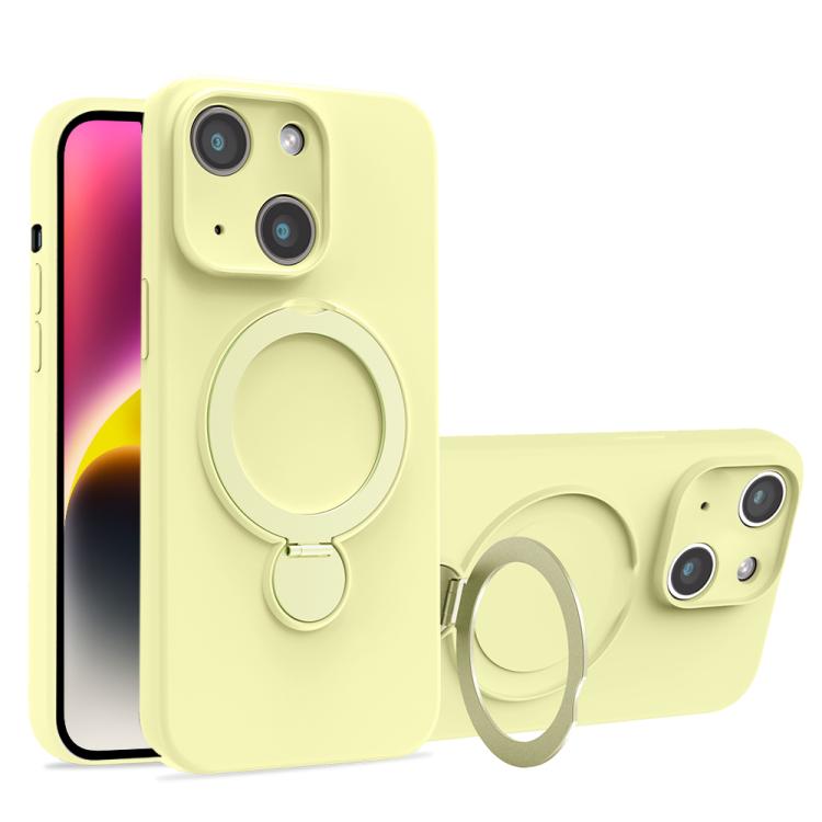 For iPhone 14 Liquid Silicone MagSafe Holder Phone Case