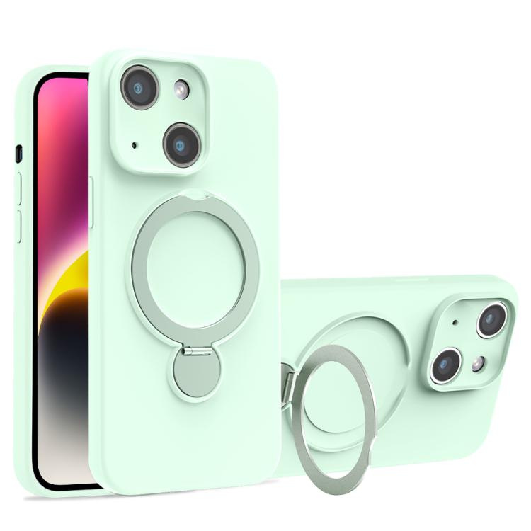 For iPhone 14 Liquid Silicone MagSafe Holder Phone Case