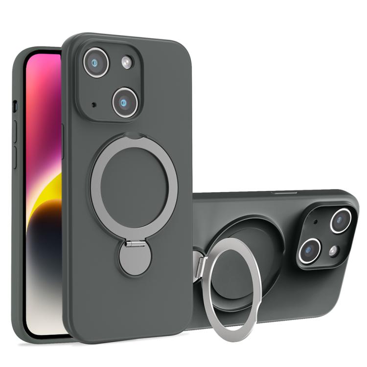 For iPhone 14 Liquid Silicone MagSafe Holder Phone Case
