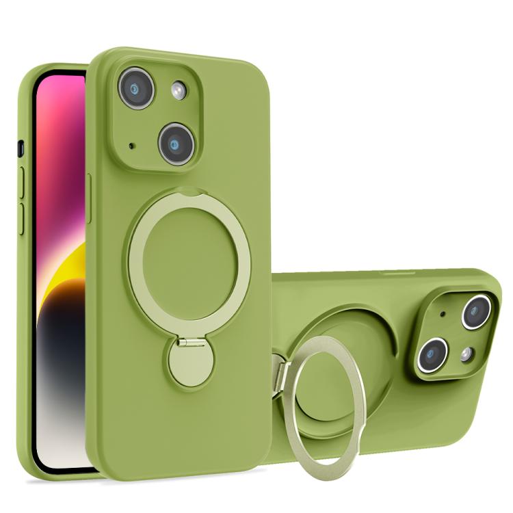 For iPhone 14 Liquid Silicone MagSafe Holder Phone Case