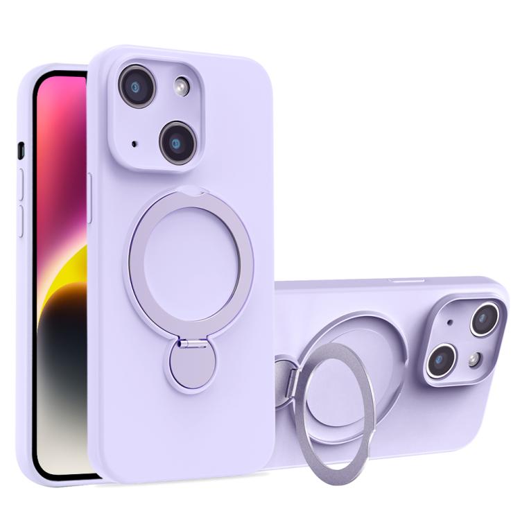 For iPhone 14 Liquid Silicone MagSafe Holder Phone Case