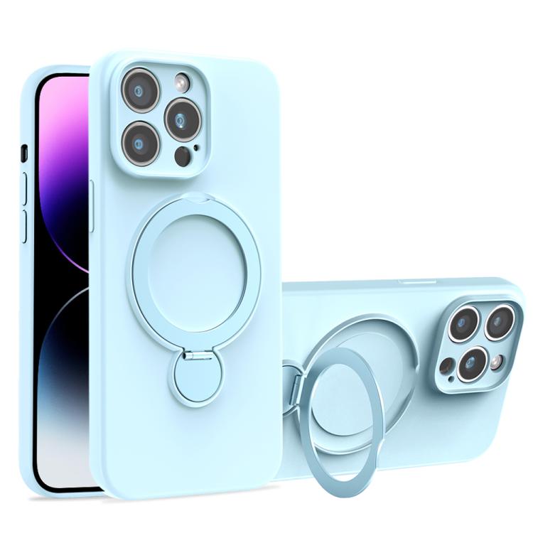For iPhone 14 Pro Max Liquid Silicone MagSafe Holder Phone Case