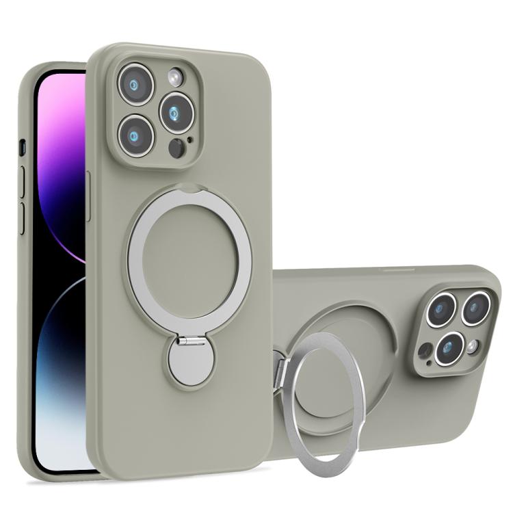For iPhone 14 Pro Max Liquid Silicone MagSafe Holder Phone Case