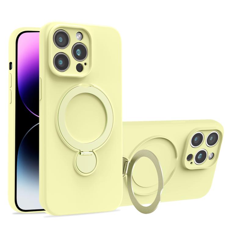 For iPhone 14 Pro Max Liquid Silicone MagSafe Holder Phone Case