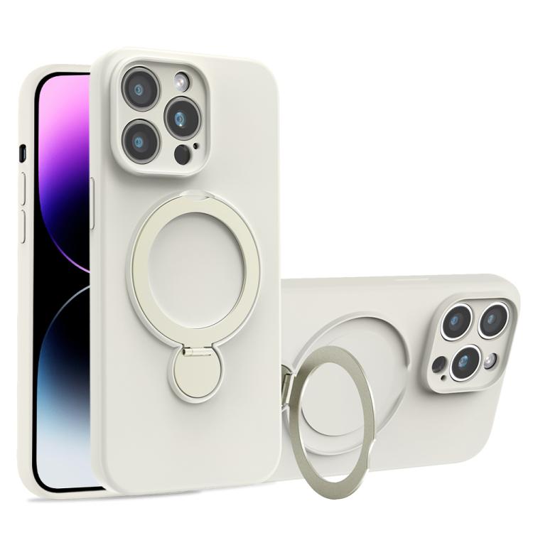 For iPhone 14 Pro Max Liquid Silicone MagSafe Holder Phone Case