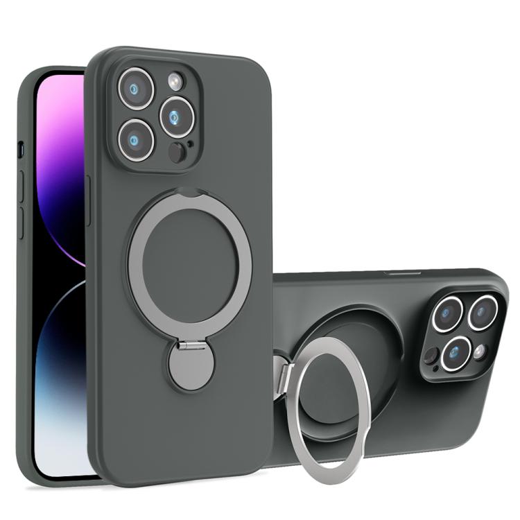 For iPhone 14 Pro Max Liquid Silicone MagSafe Holder Phone Case