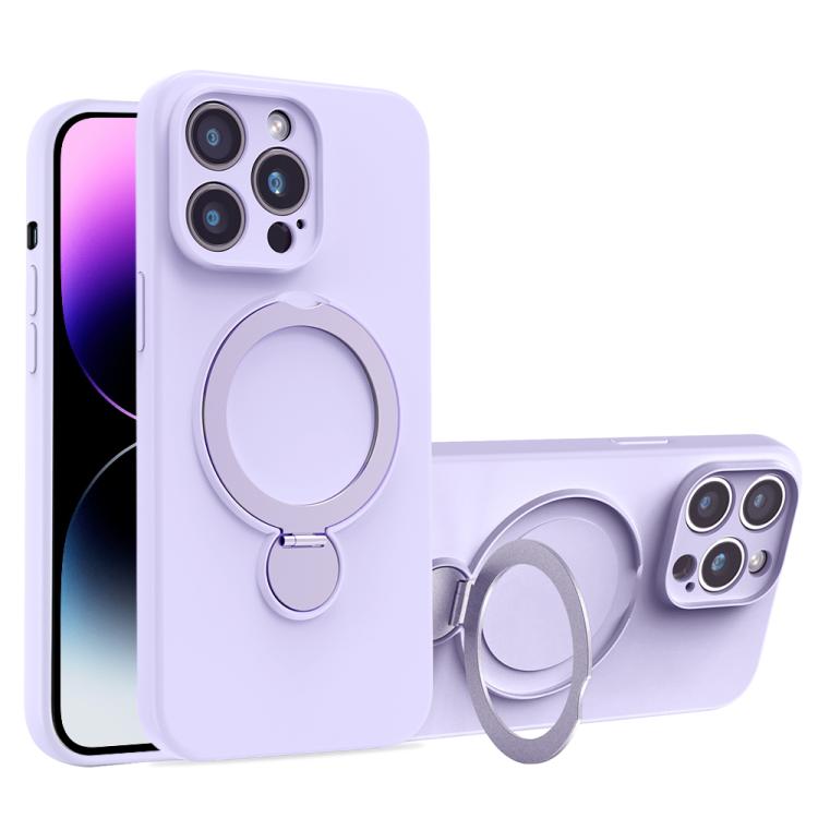 For iPhone 14 Pro Max Liquid Silicone MagSafe Holder Phone Case
