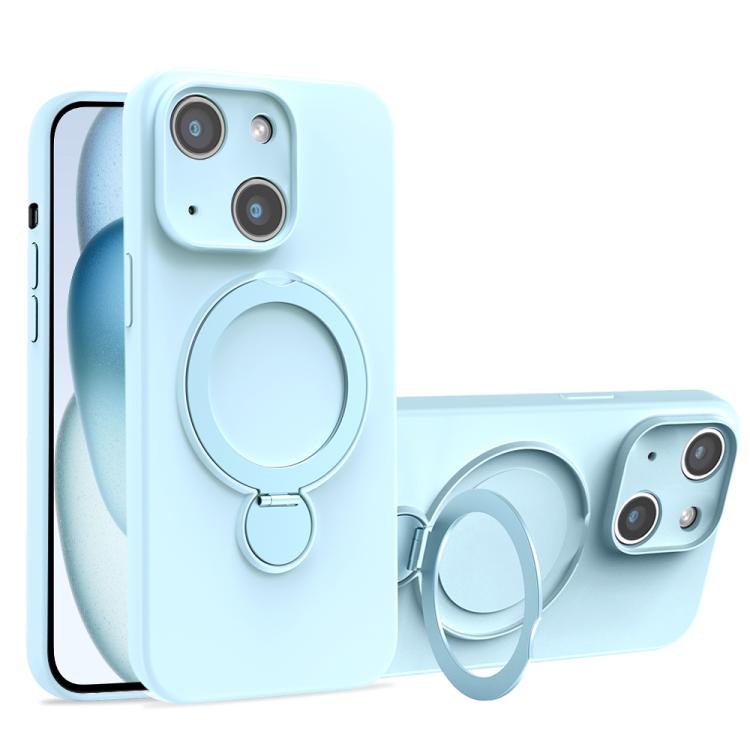 For iPhone 15 Liquid Silicone MagSafe Holder Phone Case