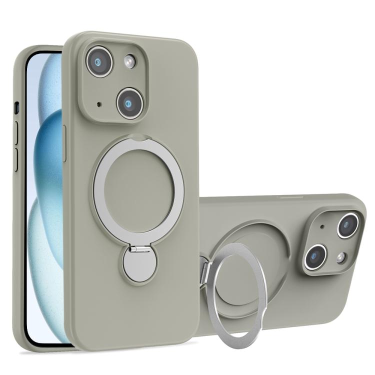 For iPhone 15 Liquid Silicone MagSafe Holder Phone Case