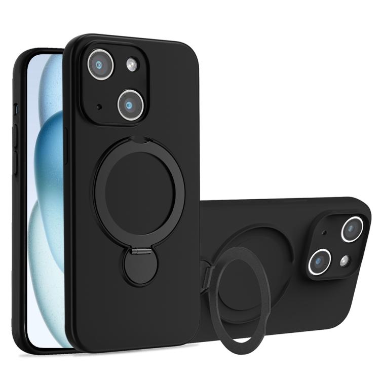 For iPhone 15 Liquid Silicone MagSafe Holder Phone Case