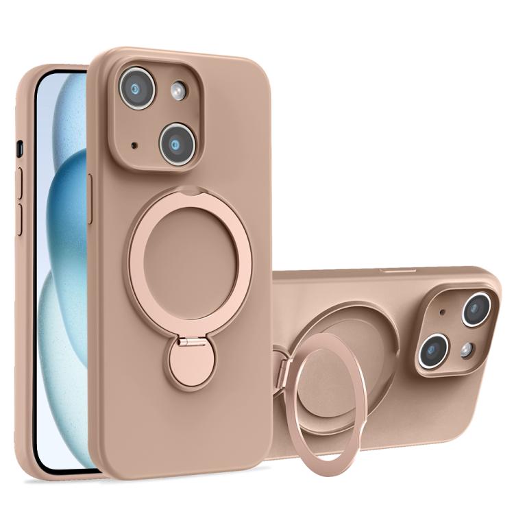 For iPhone 15 Liquid Silicone MagSafe Holder Phone Case