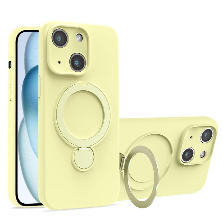 For iPhone 15 Liquid Silicone MagSafe Holder Phone Case
