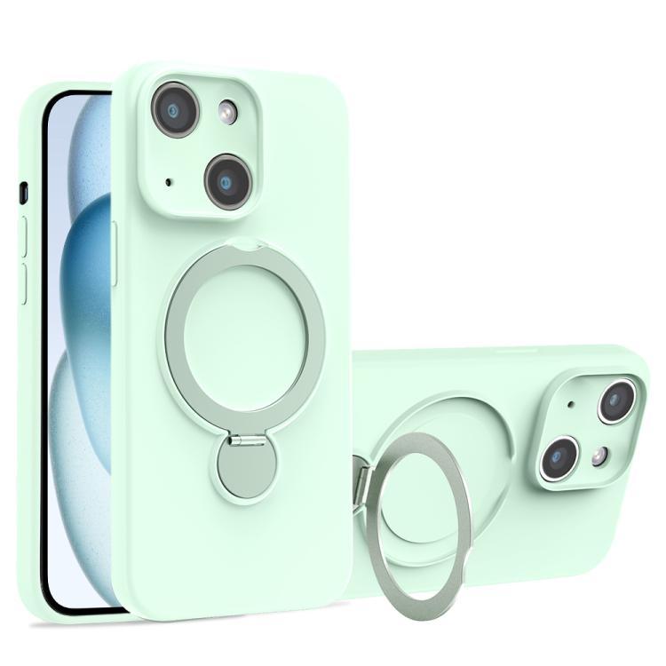 For iPhone 15 Liquid Silicone MagSafe Holder Phone Case