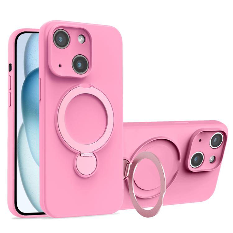 For iPhone 15 Liquid Silicone MagSafe Holder Phone Case