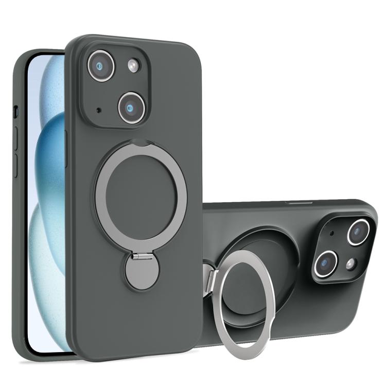 For iPhone 15 Liquid Silicone MagSafe Holder Phone Case