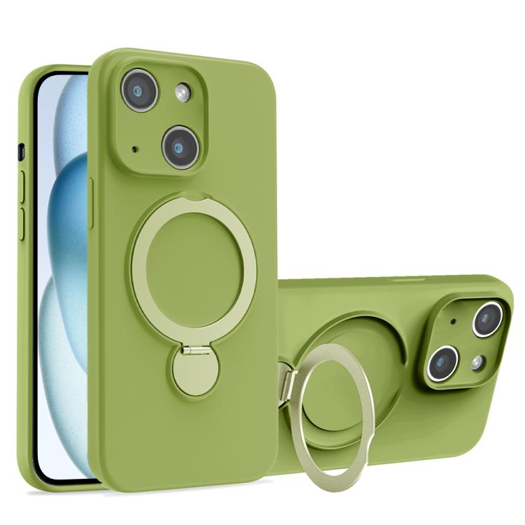 For iPhone 15 Liquid Silicone MagSafe Holder Phone Case
