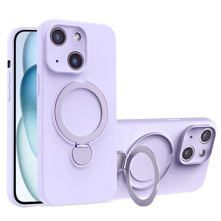 For iPhone 15 Liquid Silicone MagSafe Holder Phone Case