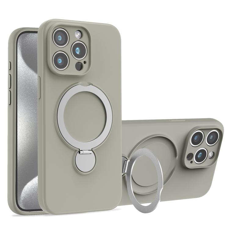 For iPhone 15 Pro Liquid Silicone MagSafe Holder Phone Case