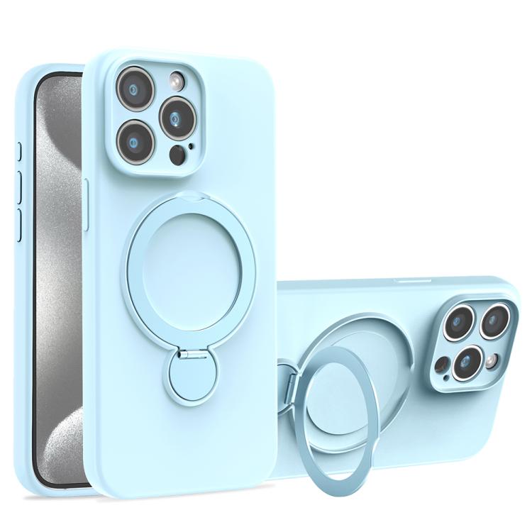For iPhone 15 Pro Max Liquid Silicone MagSafe Holder Phone Case