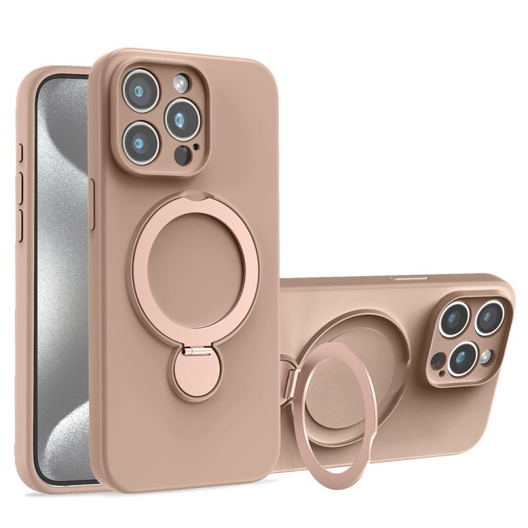 For iPhone 15 Pro Max Liquid Silicone MagSafe Holder Phone Case