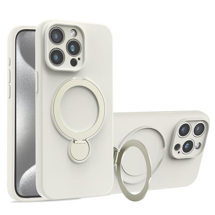 For iPhone 15 Pro Max Liquid Silicone MagSafe Holder Phone Case