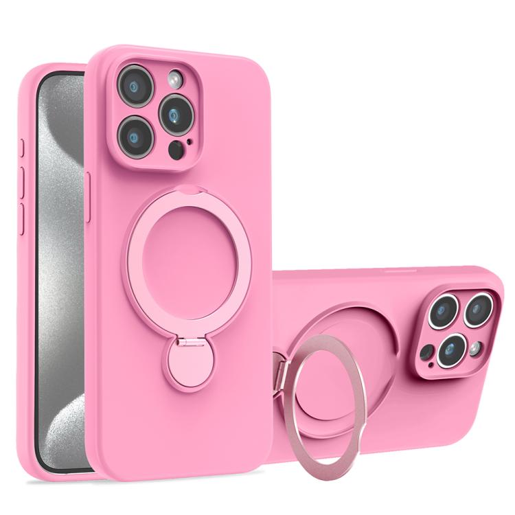 For iPhone 15 Pro Max Liquid Silicone MagSafe Holder Phone Case