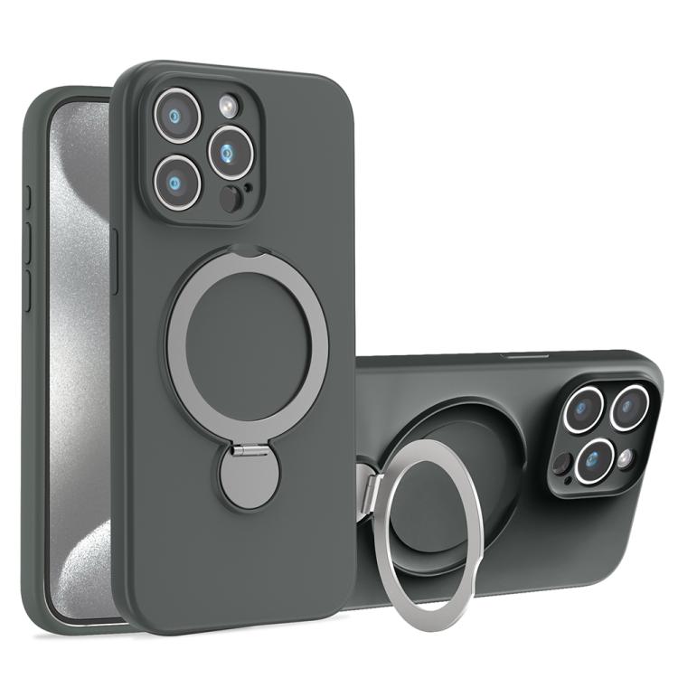 For iPhone 15 Pro Max Liquid Silicone MagSafe Holder Phone Case