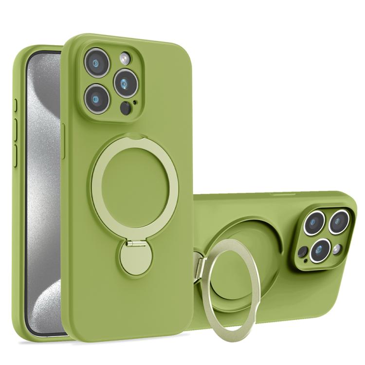 For iPhone 15 Pro Max Liquid Silicone MagSafe Holder Phone Case