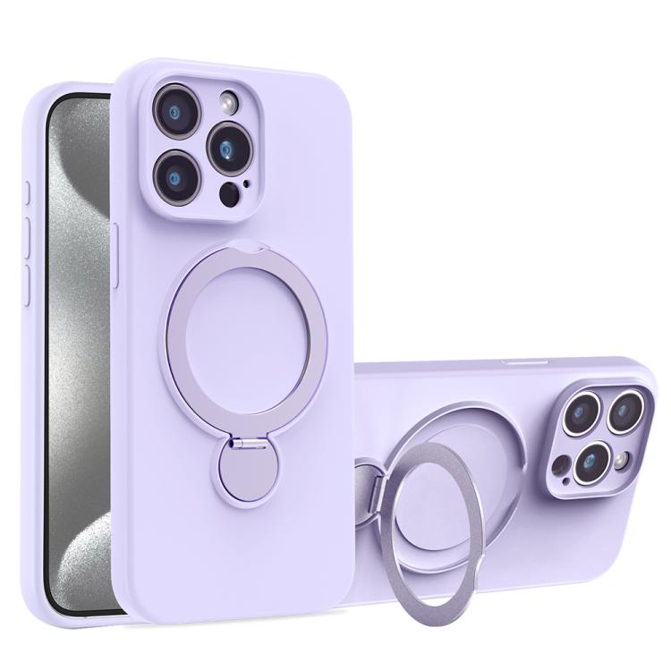 For iPhone 15 Pro Max Liquid Silicone MagSafe Holder Phone Case