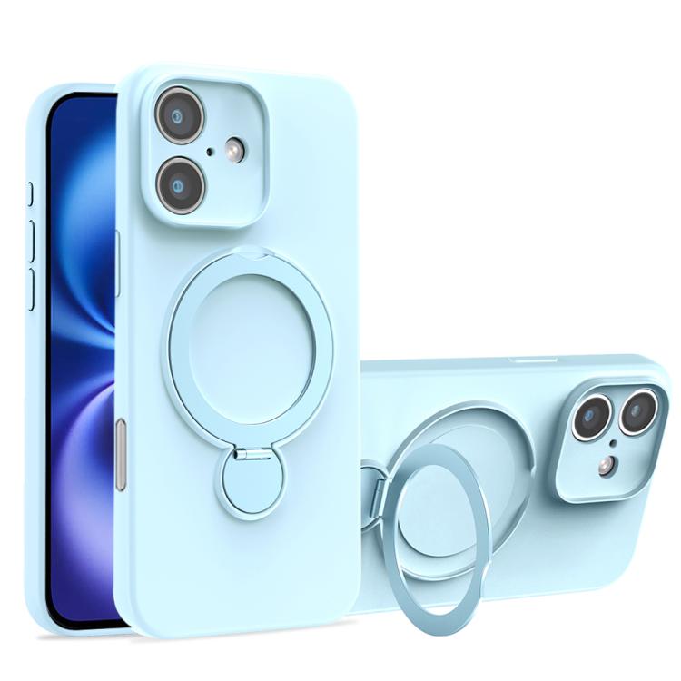 For iPhone 16 Liquid Silicone MagSafe Holder Phone Case