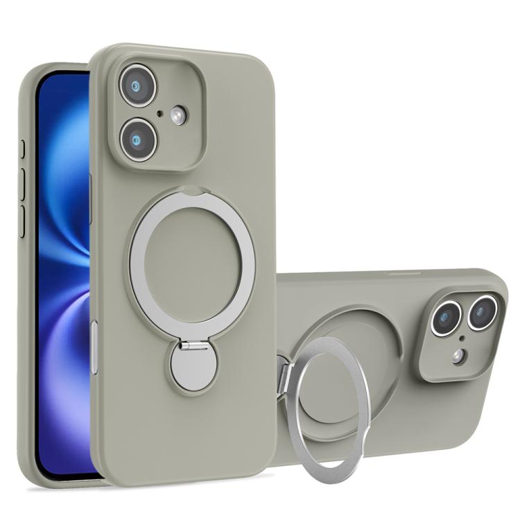 For iPhone 16 Liquid Silicone MagSafe Holder Phone Case