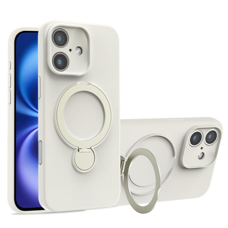 For iPhone 16 Liquid Silicone MagSafe Holder Phone Case