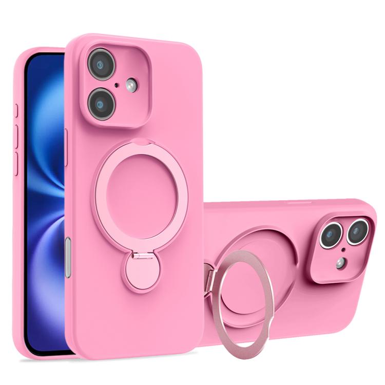 For iPhone 16 Liquid Silicone MagSafe Holder Phone Case