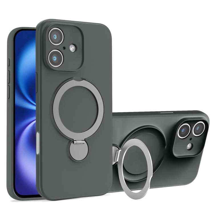 For iPhone 16 Liquid Silicone MagSafe Holder Phone Case