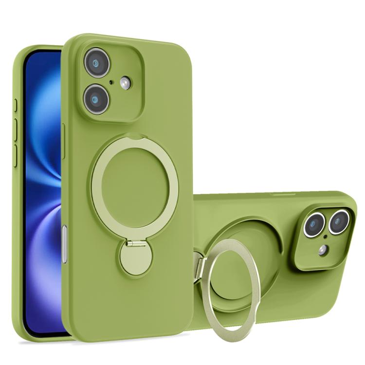 For iPhone 16 Liquid Silicone MagSafe Holder Phone Case