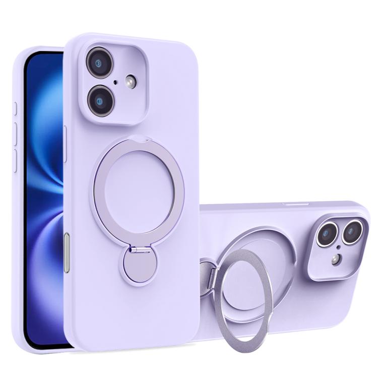 For iPhone 16 Liquid Silicone MagSafe Holder Phone Case