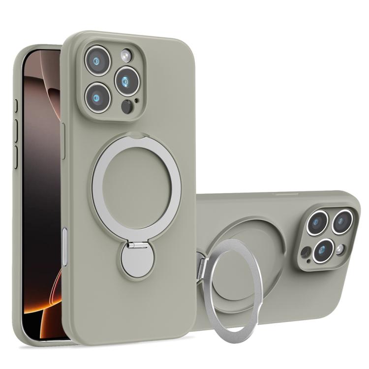 For iPhone 16 Pro Liquid Silicone MagSafe Holder Phone Case