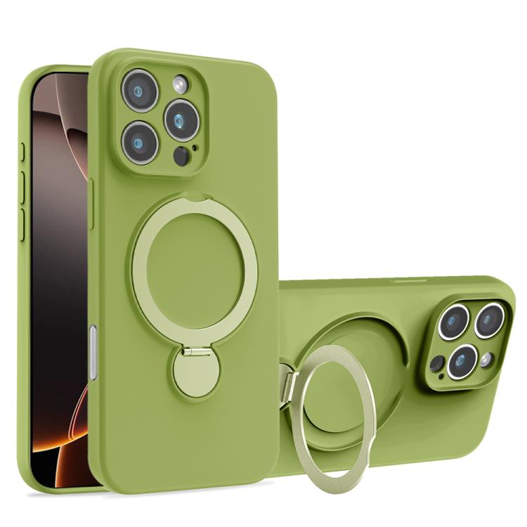 For iPhone 16 Pro Liquid Silicone MagSafe Holder Phone Case