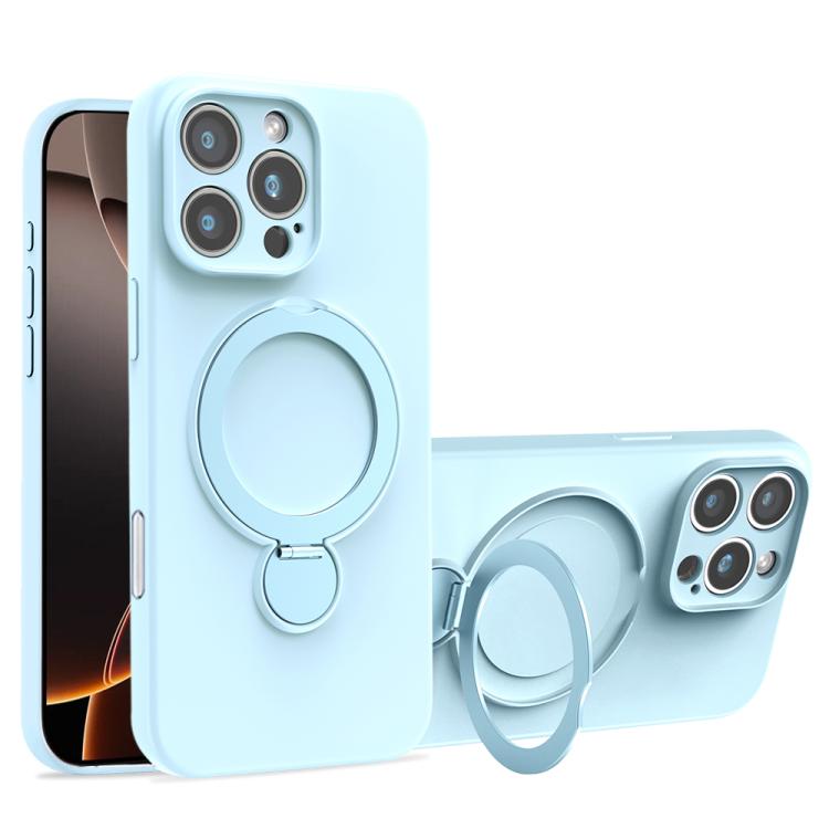 For iPhone 16 Pro Max Liquid Silicone MagSafe Holder Phone Case
