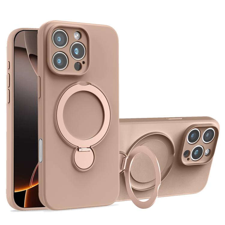 For iPhone 16 Pro Max Liquid Silicone MagSafe Holder Phone Case