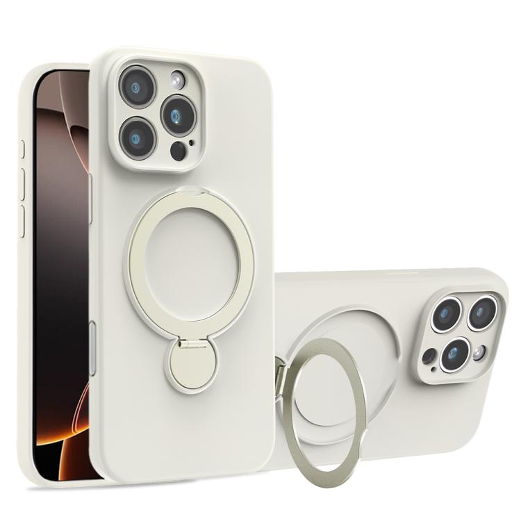 For iPhone 16 Pro Max Liquid Silicone MagSafe Holder Phone Case