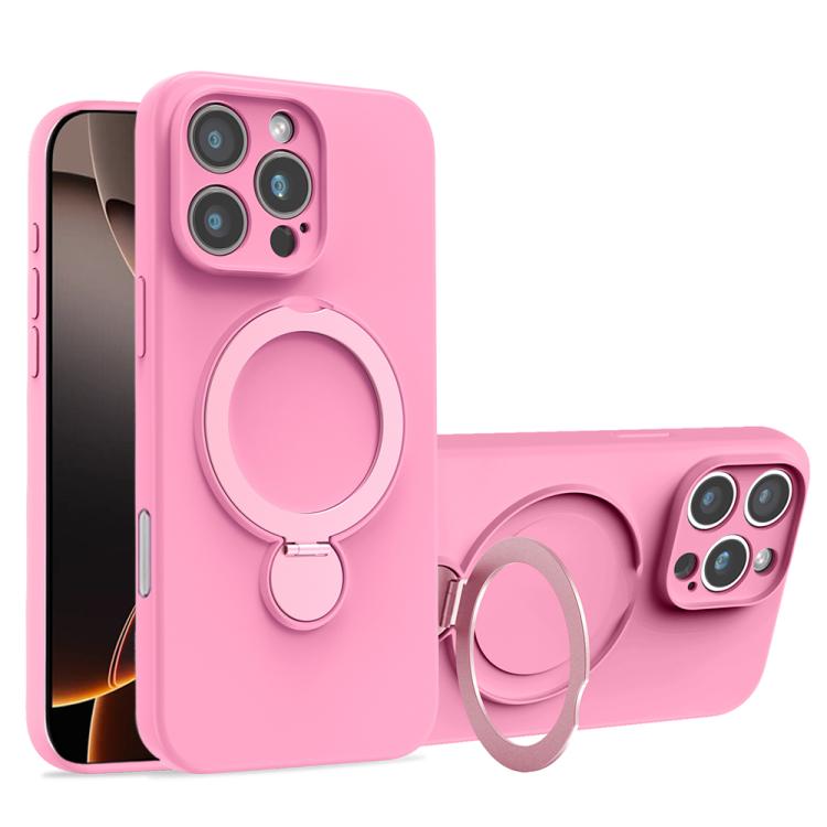 For iPhone 16 Pro Max Liquid Silicone MagSafe Holder Phone Case