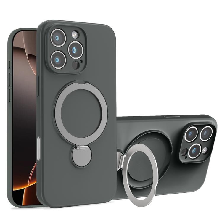 For iPhone 16 Pro Max Liquid Silicone MagSafe Holder Phone Case