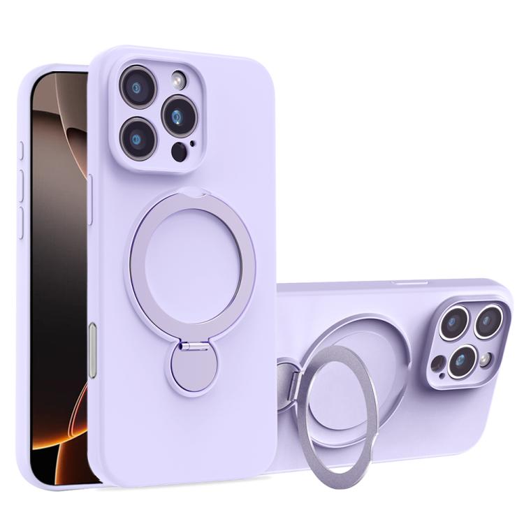For iPhone 16 Pro Max Liquid Silicone MagSafe Holder Phone Case